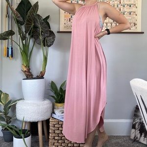 Double Zero High Neck Pink Maxi Dress